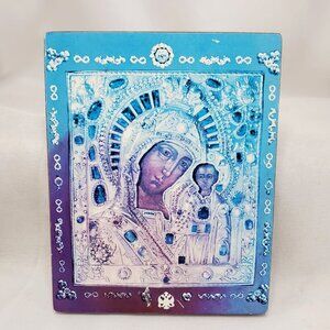 VTG Orthodox Religious Icon Of Our Lady Of Kazan Mother of God On Wood 5x4 Inch